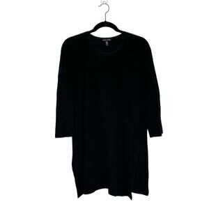 Eileen Fisher Textured Tunic Sweater Side Slits Women's Black Size Medium